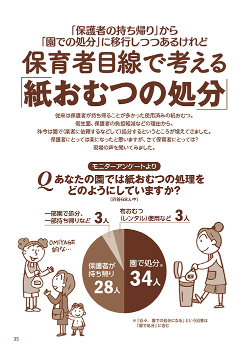 「保護者の持ち帰り」から「園での処分」に移行しつつあるけれど 保育者目線で考える「紙おむつの処分」（イラスト…山口まく）