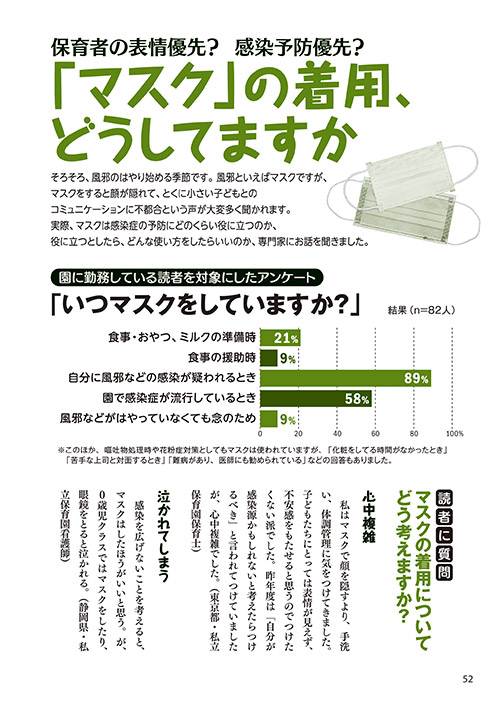 保育者の表情優先？ 感染予防優先？ 「マスク」の着用、どうしてますか